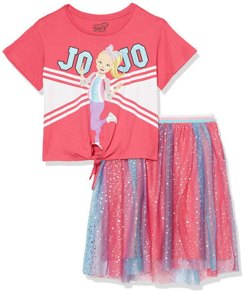 JoJo Siwa girls Jojo Siwa Tie Front Tee & Tulle Skirt Set Bundle 4-18 T Shirt, Hot Pink, 10 12 US