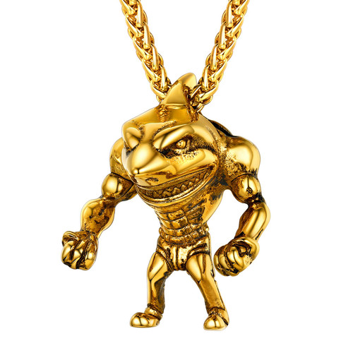 U7 Men 18K Gold Plated Statement Punk Jewelry Fitness Mascule Man Shark Pendant Necklace