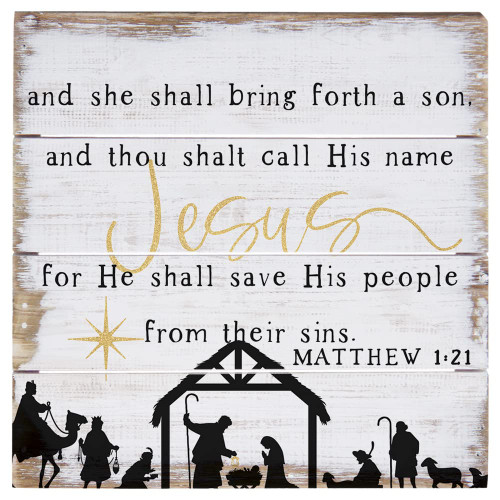 Simply Said, INC Perfect Pallets Petites - Matthew 1:21, 6x6 in Rustic Wood Sign PET2252