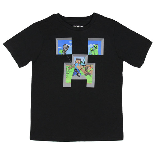 Minecraft Boys' Creeper Face Battle Fill Graphic T-Shirt, Black, Mediums US