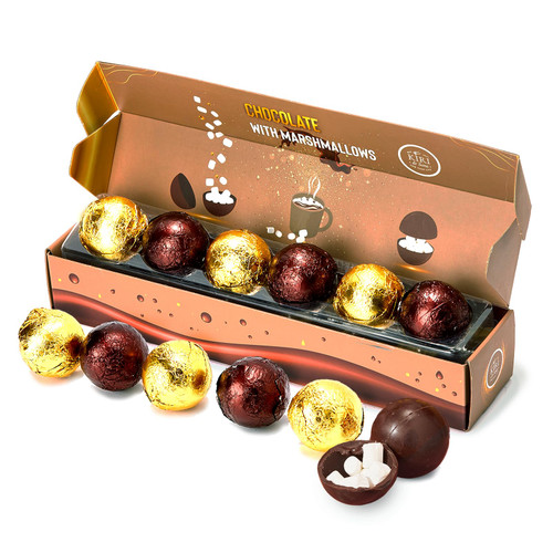 Hot Chocolate Balls - Set of 6 - Delicious Cocoa Bombs Filled with Marshmallows - 2 Flavors Caramel & Fudge Brownie Candy - Classic Milk Chocolates Cocoa Melt Gift Set - Delicious Gifts