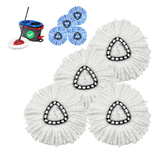 4 Pack Spin Mop Head Replacement, 100% Microfiber OCedar Mop Refill, Compatible for RinseClean 2 Tank System - Soft Mops for Floor Cleaning, Machine Washable Mop Replacement Heads - White