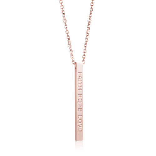 JoycuFF Faith Hpoe Love Rose Gold Vertical Bar Necklaces for Women Mantra Necklace Christmas Birthday Valentina's Day New Year Gifts Stainless Steel Jewelry Engraved Necklace