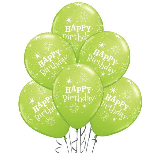 PMU 11 Inches Round Lime Green Birthday Sparkle Latex Balloon Pkg/25