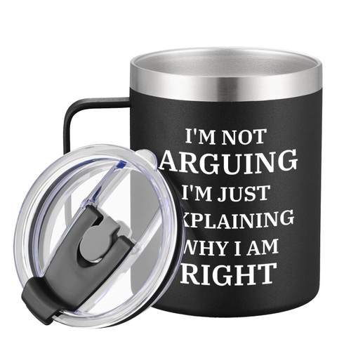 COMOOO Christmas Gifts For Men Women, I'm Not Arguing Coffee Tumbler with Handle, 14oz Stainless Steel Coffee Mug Funny Gift for Christmas, Birthday, Families, Friends, Coworkers,Dad, Mom