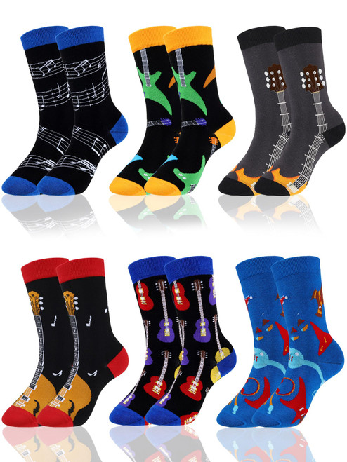 Zhanmai 6 Pairs Christmas Socks Guitar Socks Novelty Music Lover Socks Christmas Gifts for Adult Men Women Guitar Players(Music Style)