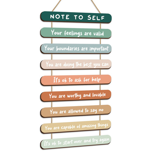Mental Health Reminders Wall Art Decors Positive Psychology Affirmations Wall Decor Wooden Hanging Wall Pediments Inspirational Wall Art for Counseling Therapy Office Students Classroom (Bright Color)