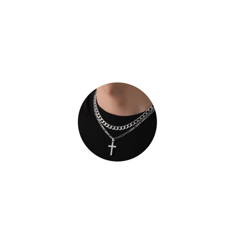 WEDDINEN Cross Necklace For Men Cross Chain Necklace Layered Cuban Figaro Chain Christian Cross Pendant Necklace for Men Boy Silver 20 inches