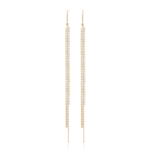 Threader Earrings Cubic Zirconia Tassel Earrings 18K Gold Plated | Drop & Dangle | Non Tarnish & Waterproof | 925 Sterling Silver Post