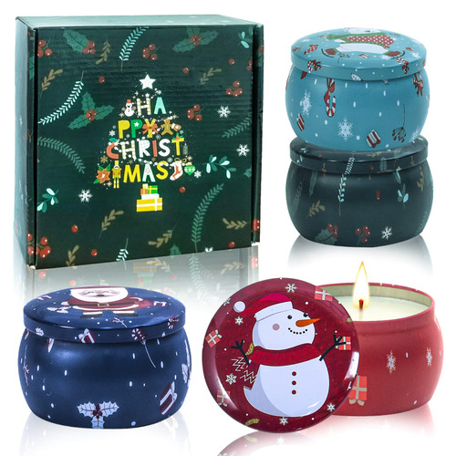 Scented Candle Christmas Gift Set: 4 Pack Soy Wax Aromatherapy Candles Rose Lavender Vanilla Jasmine Scent Candle Set Home Scented Candle Gifts for Birthday Mother's Day Valentine's Day and Friend