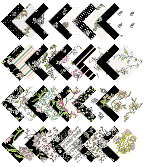 Soimoi Florals Print Precut 5-inch Cotton Fabric Quilting Squares Charm Pack DIY Patchwork Sewing Craft- Black