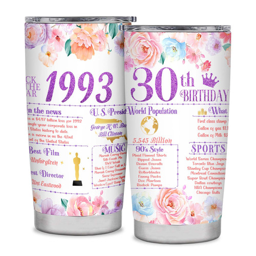 Sighdorm 30th Birthday Gifts for Women 30th Birthday Tumbler Gift Ideas Happy 30 Year Old Birthday Gift for Friends 30th Birthday Decorations Back in 1993 Travel Tumbler 20OZ Sighdorm 30th Birthday Gifts for Women 30th Birthday Tumbler Gift Ideas Happy 30 Year Old Birthday Gift for Friends 30th Birthday Decorations Back in 1993 Travel Tumbler 20OZ