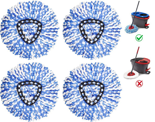 RinseClean Spin Mop Replacement Head - 4 Pack Spin Mop Refills Compatible with O-Ceda RinseClean Dual System, Microfiber Mop Replace Head Easy Cleaning Floor Mop Head Replacement for Floor Cleaning