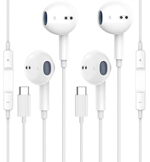 2 Pack-USB C Headphones Earbuds Type C Earbuds Wired Earphones with Microphone & Remote Control Noise Cancelling for iPhone 15 pro, iPad Pro, Galaxy S23/S22/S21/S20/Ultra Note 10/20, Pixel 7/6/6a/5/4