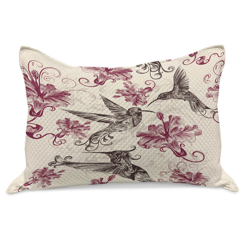 Lunarable Hummingbirds Knitted Quilt Pillowcover, Birds and Flowers Swirl Flourish Antique Old Ornament Pattern, Standard Queen Size Pillow Cover for Bedroom, 30" x 20", Cream Maroon Black