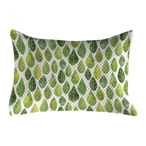Lunarable Green Quilted Pillowcover, Watercolor Forest Leaves Pattern Abstract Image in Order Print, Standard King Size Accent Pillow Cover for Bedroom, 36" x 20", Green and Pale Green
