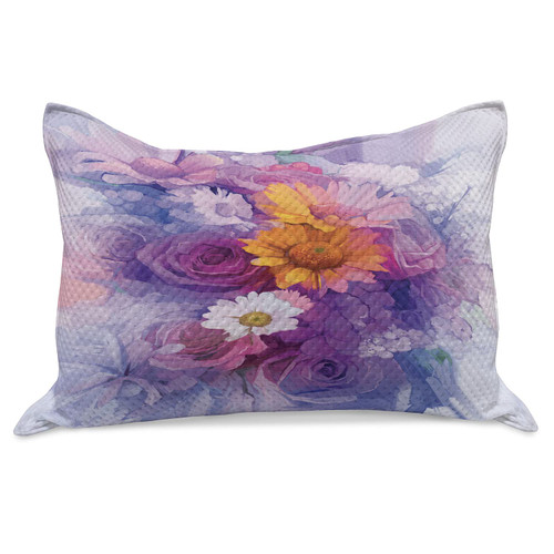 Lunarable Watercolor Flower Knitted Quilt Pillowcover, Bouquet of Rose Daisy and Gerbera Flowers Impressionist Style, Standard King Size Pillow Cover for Bedroom, 36" x 20", Orange Purple Lilac