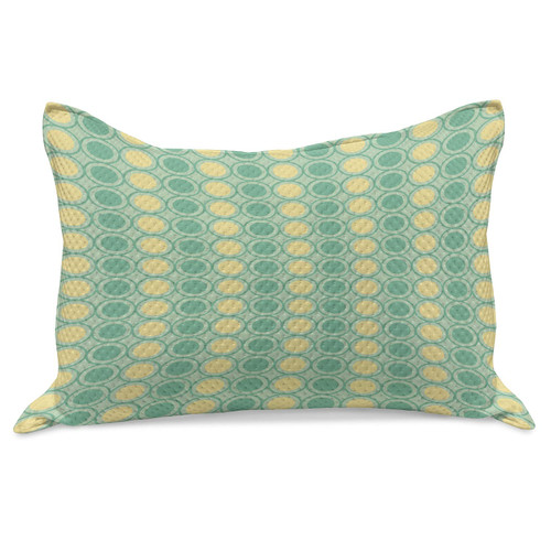 Lunarable Retro Knitted Quilt Pillowcover, Big Circles and Dots Pattern in Green Yellow Colors Geometrical, Standard Queen Size Pillow Cover for Bedroom, 30" x 20", Pale Yellow Mint Green