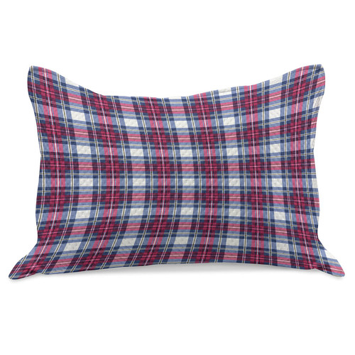 Lunarable Abstract Knitted Quilt Pillowcover, Vibrant Tartan Plaid Pattern with Geometric Contrasts Picnic Style Design, Standard King Size Pillow Cover for Bedroom, 36" x 20", Dark Blue Hot Pink