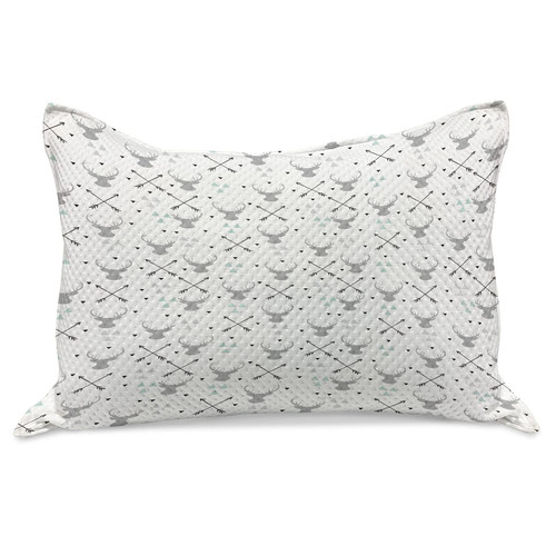 Lunarable Antlers Knitted Quilt Pillowcover, Hunting Theme Scandinavian Design Elements Arrows Triangles Deer, Standard King Size Pillow Cover for Bedroom, 36" x 20", Grey Mint Green Black