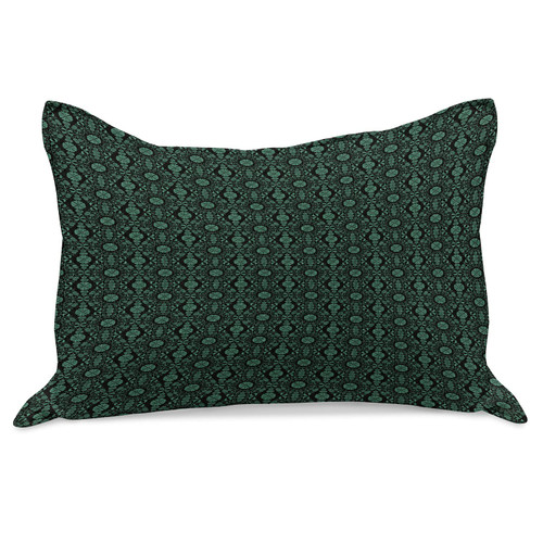 Lunarable Green Oriental Knitted Quilt Pillowcover, Botanic Ornaments Petals Leaves Floral Vintage Style Tile, Standard Queen Size Pillow Cover for Bedroom, 30" x 20", Black and Jade Green
