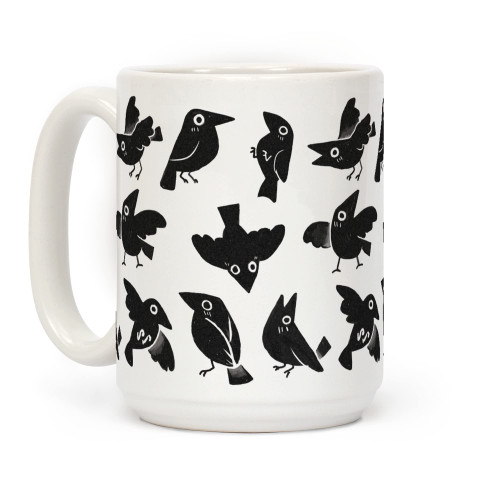LookHUMAN Cute Crow Pattern White 15 Ounce Ceramic Coffee Mug LookHUMAN Cute Crow Pattern White 15 Ounce Ceramic Coffee Mug