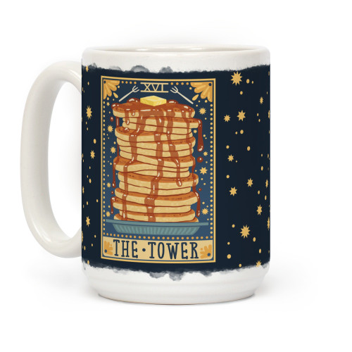 LookHUMAN Tarot Card: The Tower (Of Pancakes) White 15 Ounce Ceramic Coffee Mug LookHUMAN Tarot Card: The Tower (Of Pancakes) White 15 Ounce Ceramic Coffee Mug