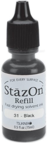 Stazon Ink Refill .5 Oz-Jet Black , Stazon Ink Refill .5 Oz-Jet Black. Tsukineko-Staz-On Ink Refill. Staz-On Is A Solvent-Based Ink Designed For Decoration On Non-Porous Surfaces Such As Glass; Metal