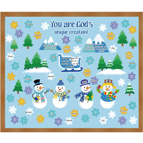 Jutom God Made Me Unique Snowman Bulletin Board Set Christian Bulletin Board Sunday School Decorations Winter Bulletin Board Cut Outs Snowman Cutouts Set Trim Borders for Kids Home School Classroom