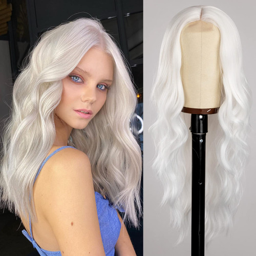 IMAGISM White Long Wavy Wig for Women Middle Part 26 Inch Hair Replacement Wigs Curly Wavy Wig Natural Looking Synthetic Heat Resistant Fiber Wig for Daily Party Use(White) IMAGISM White Long Wavy Wig for Women Middle Part 26 Inch Hair Replacement Wigs Curly Wavy Wig Natural Looking Synthetic Heat Resistant Fiber Wig for Daily Party Use(White)