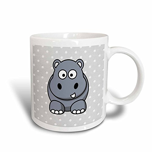 3dRose mug_37313_3 Comical Gray Hippo on Dotted Gray and White Magic Transforming Mug, 11-Ounce