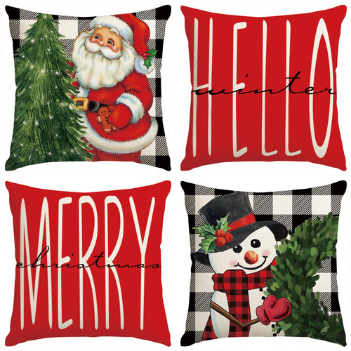 Red Christmas Snowman Pillow Covers 18x18 Buffalo Plaid Xmas Decorations Pillowcase Set of 4 Snowman Santa Claus Wreath Merry Christmas Pillows Hello Winter Holiday Cushion Cover for Home Decor Red Christmas Snowman Pillow Covers 18x18 Buffalo Plaid Xmas Decorations Pillowcase Set of 4 Snowman Santa Claus Wreath Merry Christmas Pillows Hello Winter Holiday Cushion Cover for Home Decor