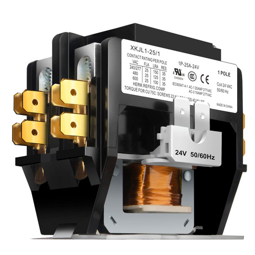 HVAC Contactor, 25 Amp Single Pole / 1 Pole Contactor 24V Coil AC Contactor, Air Conditioner Condenser Compressor Contactor AC Definite Purpose Contactor, UL Listed