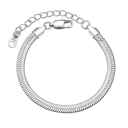 FOCALOOK Snake Chain Bracelet Stainless Steel Flexible Flat Herringbone Link Chain Bracelet Jewelry for Women 5MM