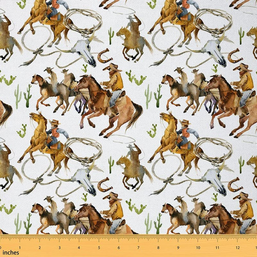 Feelyou Western Decor Upholstery Fabric by The Yard, Wild West Cowboy Outdoor Fabric by The Yard, Rodeo Cowboy Style Grunge Design Decorative Fabric for Upholstery and Home DIY Projects, 1 Yard,