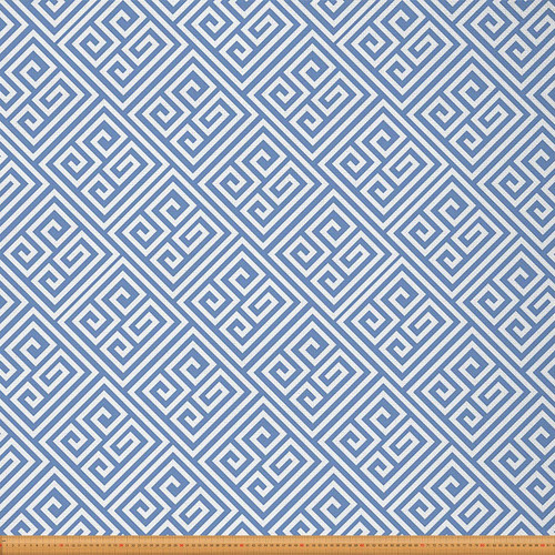 Feelyou Geometric Upholstery Fabric for Chairs, Geometry Greek Key Fabric by The Yard, Maze Design Decorative Abstract Art Fabric for Upholstery and Home DIY Projects, 1 Yard,Blue White