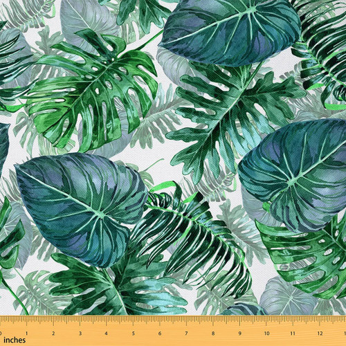 Feelyou Tropical Palm Leaf Upholstery Fabric by The Yard, Palm Tree Print Outdoor Fabric by The Yard, Hawaiian Summer Decorative Fabric for Upholstery and Home DIY Projects, 1 Yard, Green