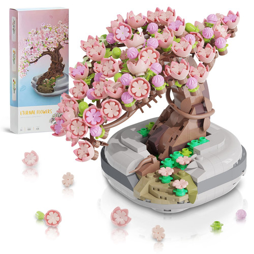 EasyAgo Mini Bricks Cherry Blossom Tree Building Sets, Sakura Bonsai DIY Simulation Plant Series Creative Toys,Birthday Gift for Adults Women Teens Kids 6+ Years Old (Not Compatible with Lego Blocks)