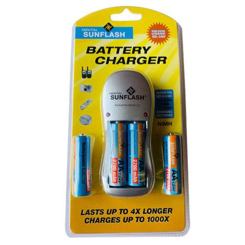Rechargeable AA & AAA Battery Charger with 4 AA NiMH Rechargeable Batteries