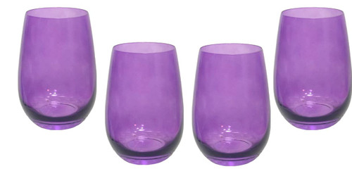 Cristar Stemless Round Chardonnay Wine Glass, 17 Oz Set of 4 (Purple)