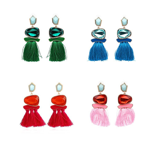 4 Pairs Drop Dangle Earrings Boho Statement National Style Tassel Earring Water Heart Leaf Shaped Alloy Long Bohemian Drop Earrings for Women Girls