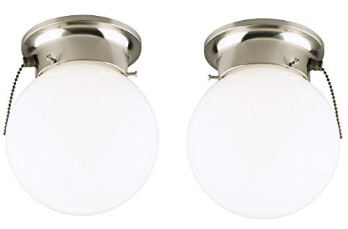 Westinghouse One-Light Flush-Mount Interior Ceiling Fixture with Pull Chain, Brushed Nickel Finish with White Glass Globe 2 Pack Westinghouse One-Light Flush-Mount Interior Ceiling Fixture with Pull Chain, Brushed Nickel Finish with White Glass Globe 2 Pack