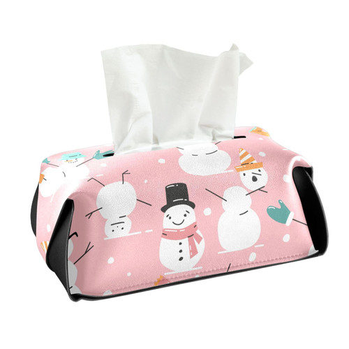 CaTaKu Cute Snowman Funny Tissue Box Holder,Tissue Box Cover Rectangle, PU Leather Kleenex Facial Tissue Cube Boxes for Car Bathroom Office