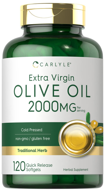 Olive Oil Supplement 2000mg | 120 Softgels | Cold Pressed Extra Virgin Olive Oil | Non-GMO, Gluten Free | by Carlyle Olive Oil Supplement 2000mg | 120 Softgels | Cold Pressed Extra Virgin Olive Oil | Non-GMO, Gluten Free | by Carlyle