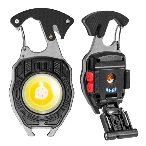 BY-J LED Small Flashlight, Key Chain Light, COB Multi-Function Mini Work Light, 500 Lumens Rechargeable, 6 Lighting Modes, Seat Belt Cutter, Screwdriver, Whistle, Black