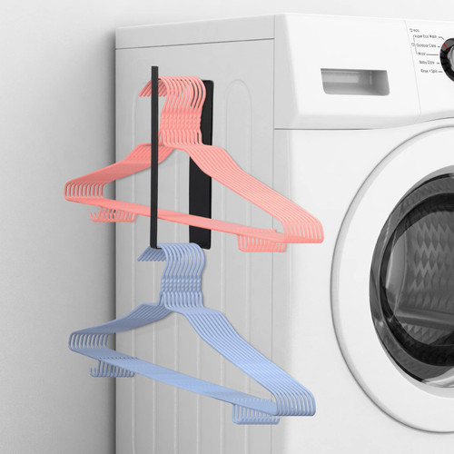 Magnetic Hanger Storage Rack,Wall Mount Clothes Rack Organizer for Washing Machine,Hanger Stacker for Closet Laundry Room,Space Saving Clothes Hanger Storage (Black)