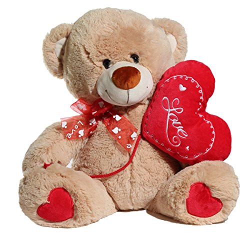 Calplush Smiley Beige Bear with Heart Balloon 22" Plush Animal
