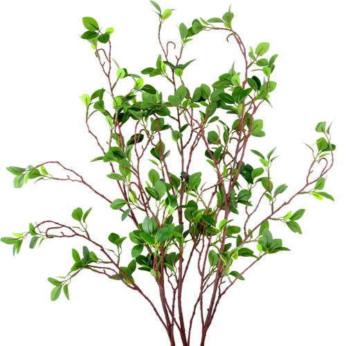 AUSTOR 3 Packs 45" Artificial Ficus Stems Faux Green Branches Leaf Fake Green Bushes Shrubs Ficus Twig Stems for Vase Filler Home Wedding Office Decor