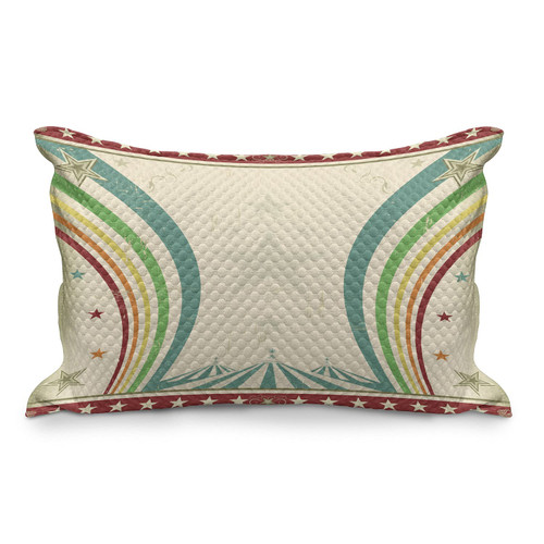 Ambesonne Vintage Rainbow Quilted Pillowcover, Retro Circus Tents Design with Stars and Curved Lines Advertisement, Standard Queen Size Accent Pillow Cover for Bedroom, 30" x 20", Multicolor