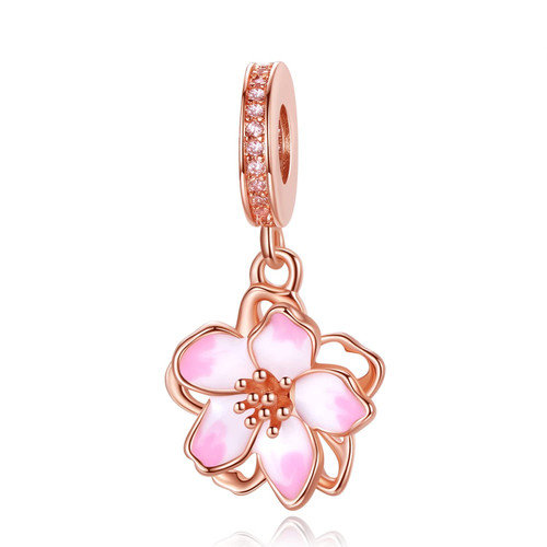 Alstade Cherry Blossom Dangle Charm 925 Sterling Silver Charms fits Bracelets and Necklace Pendant Bead Charms Jewelry Gift for Women Girl Family Friends